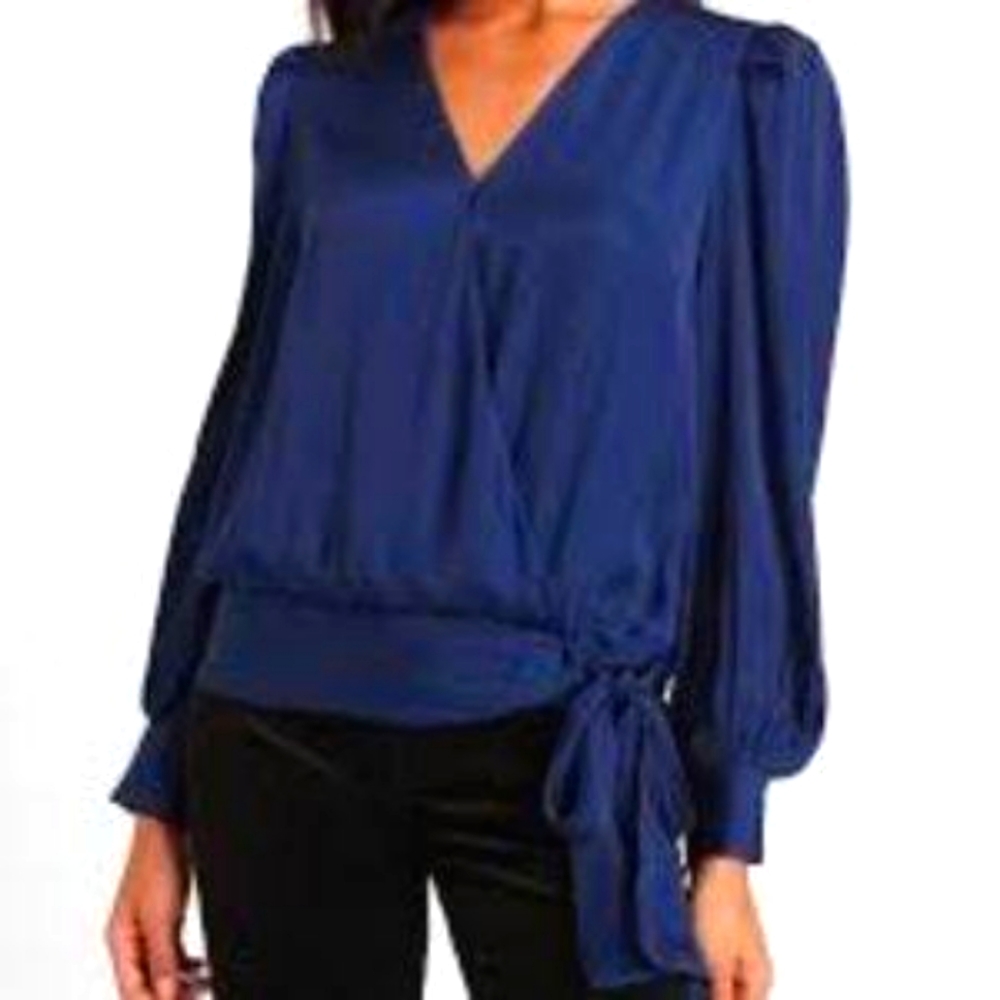 Banana Republic Peacock Blue Wrap Silk like Shirt